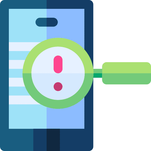 Alert mobile phone magnifying glass telephone icon