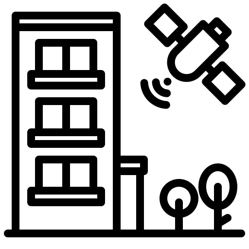 Smart city communications architecture and city town icon
