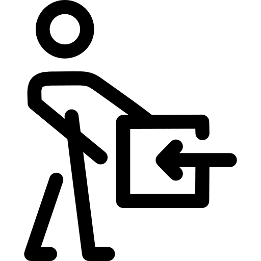 Boy with box square people delivery icon