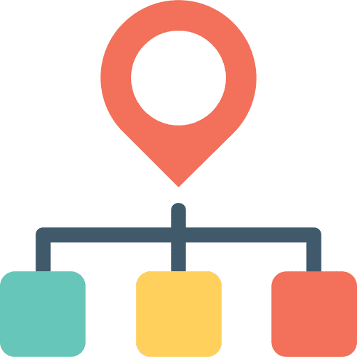Hierarchical structure map pointer pin maps and location icon