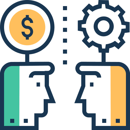 Investment thinking cogwheel settings icon