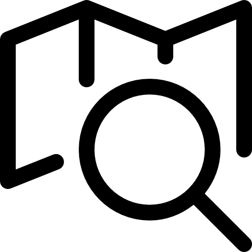 Map magnifying glass maps and location direction icon