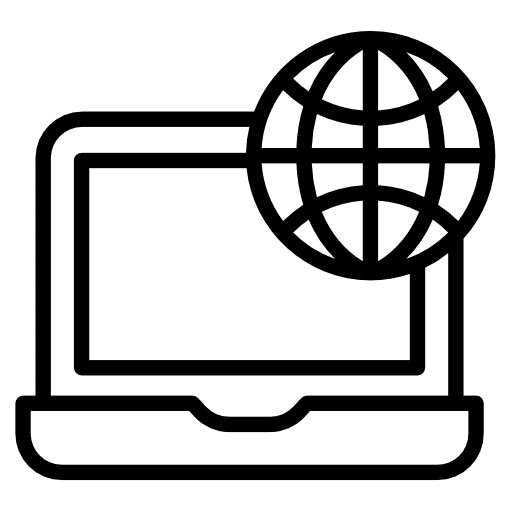 Laptop networking globe grid connection icon