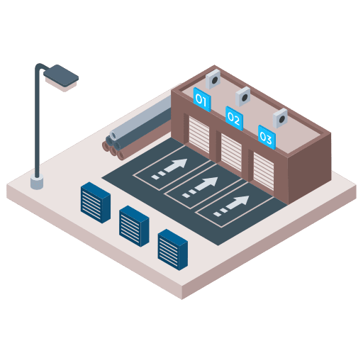 Factory plant storage hangar transportation icon