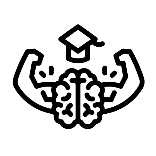 Brain knowledge brain graduation hat icon