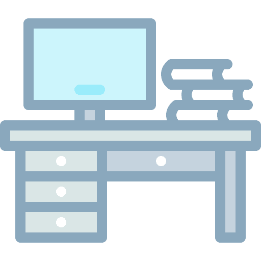 Desk workspace education books icon
