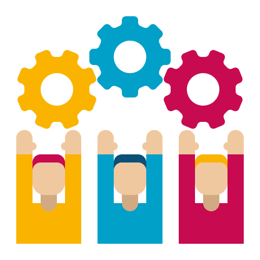 Teamwork group professions and jobs management icon