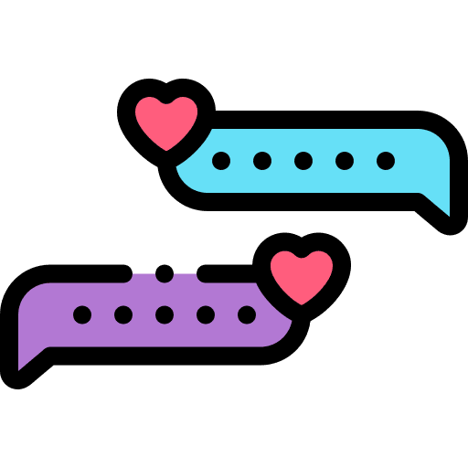 Flirt communications heart speech bubble icon