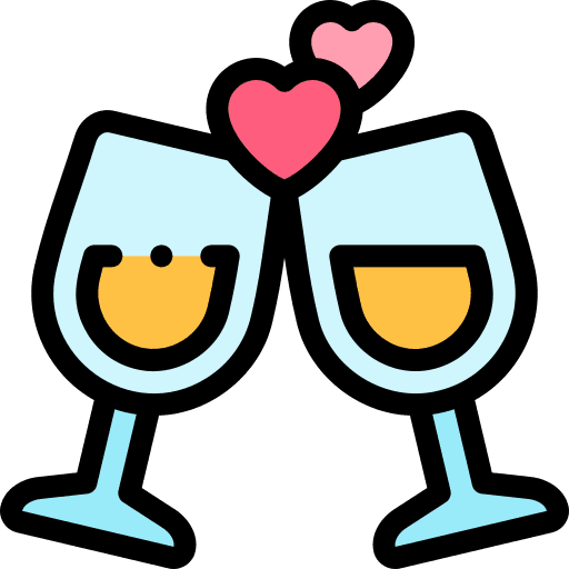 Wine toast food and restaurant hearts icon