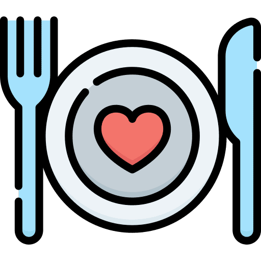 Romantic dinner dating dish heart icon