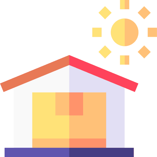 Sun shapes and symbols parcel warehouse icon