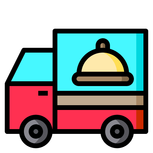 Delivery truck food and restaurant plate service icon
