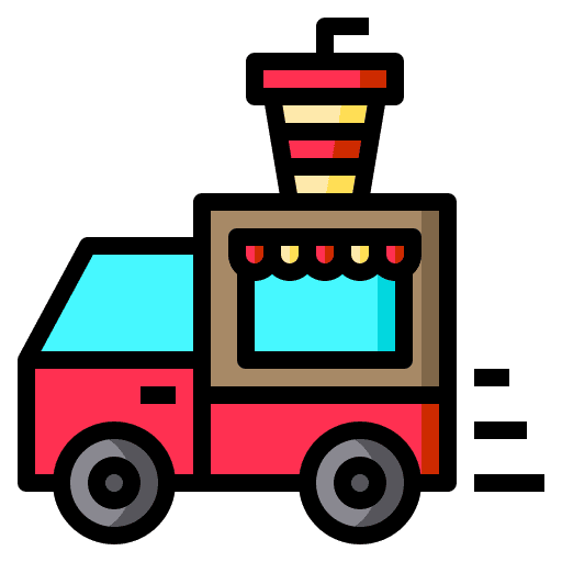 Truck transport food and restaurant shipping and delivery icon