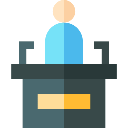 Press conference podium speech people icon