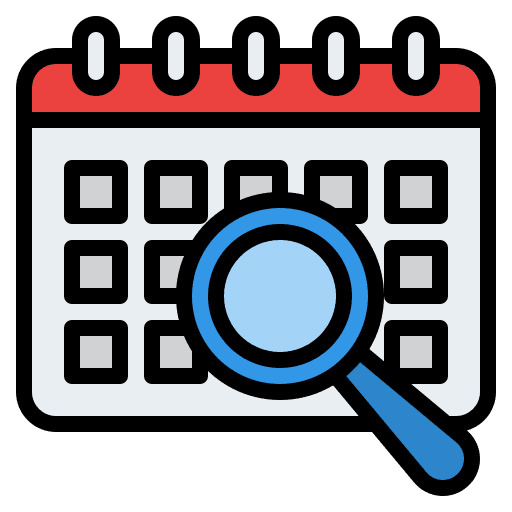 Searching event magnifying glass time and date icon