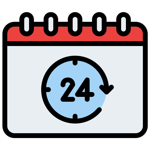 Open 24 hours organization date calendar icon