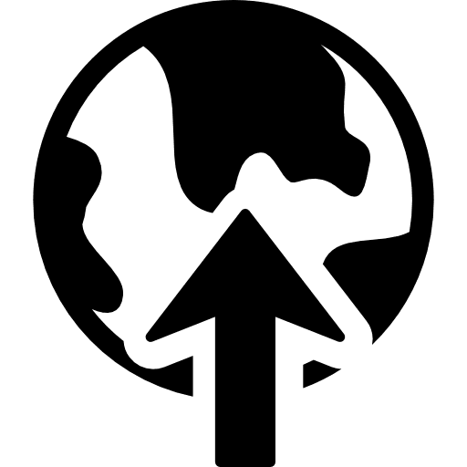 Upload symbol of an ascending arrow on earth globe uploading ascending earth icon