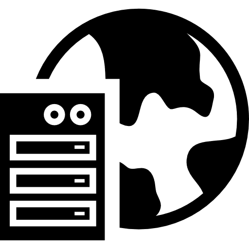 Server with the earth network hosting earth icon