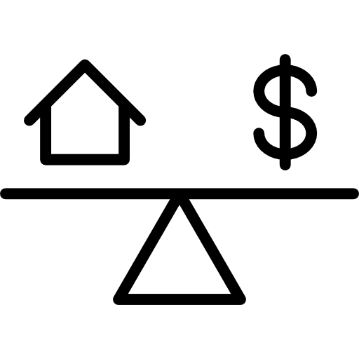 Fair price home buildings balance icon