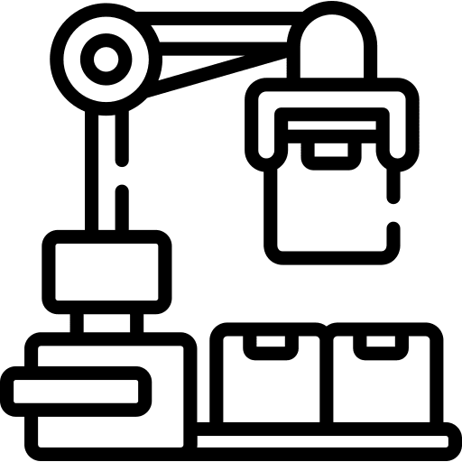 Mechanical arm industrial boxes manipulator icon