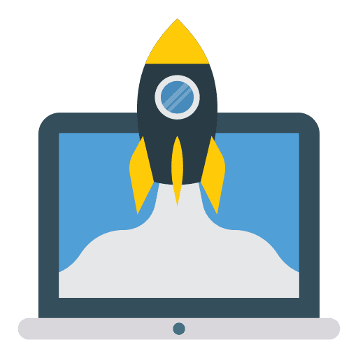 Startup laptop rocket ship rocket icon