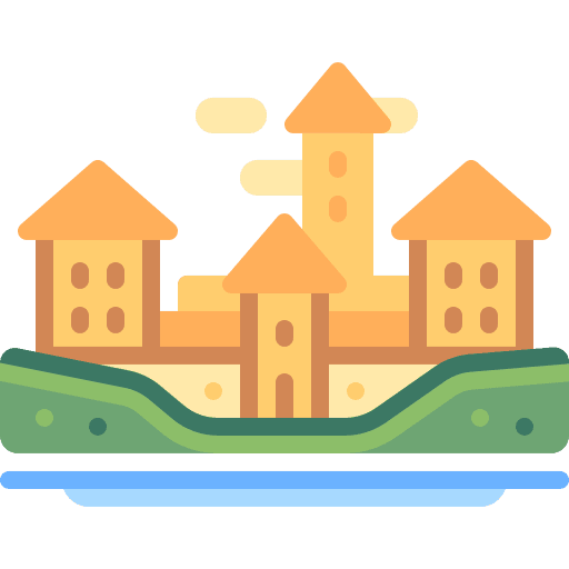 Castle buildings castle architecture and city icon