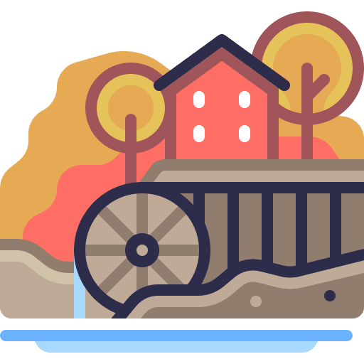 Water mill scenery water mill farming icon