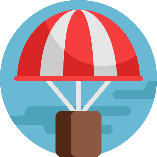 Parachute shipping and delivery package box icon