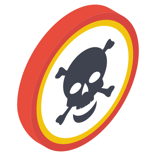 Danger sign signaling skull dead icon