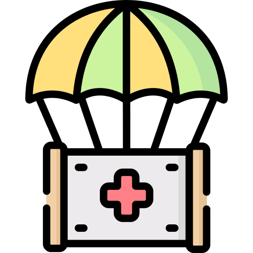 Humanitarian aid shipping and delivery airdrop icon