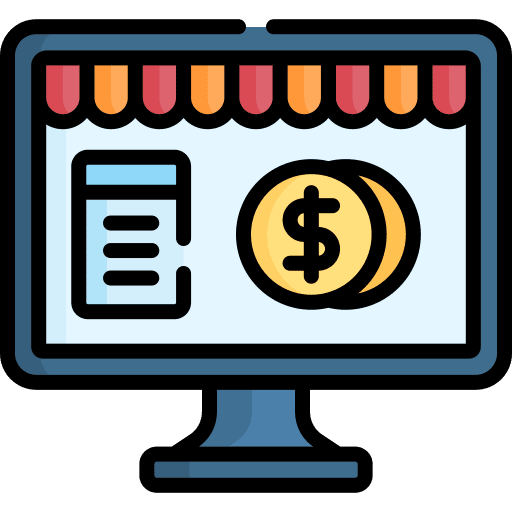 Online store commerce and shopping monitor shopping icon