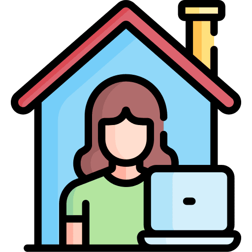 Work from home shelter woman laptop icon