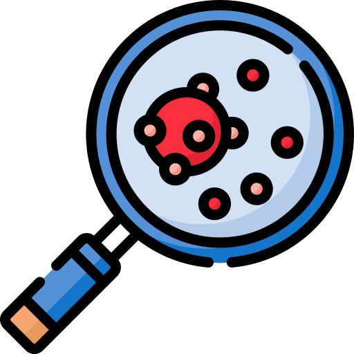 Research virus magnifying glass covid 19 icon