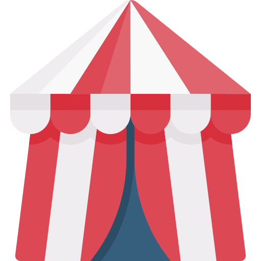 Circus tent architecture and city amusement park fairground icon