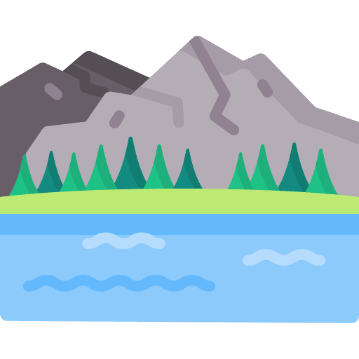 Mountain water sun scenery icon