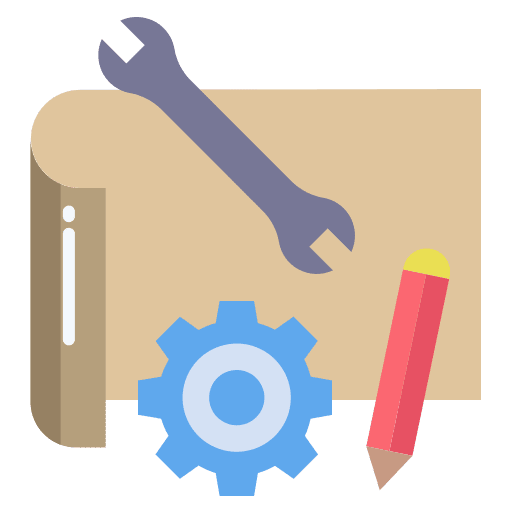 Document construction architecture and city spanner icon