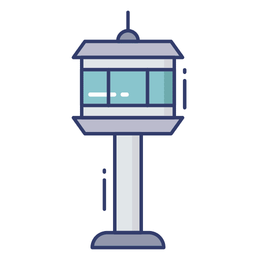 Control tower architecture and city airport terminal icon