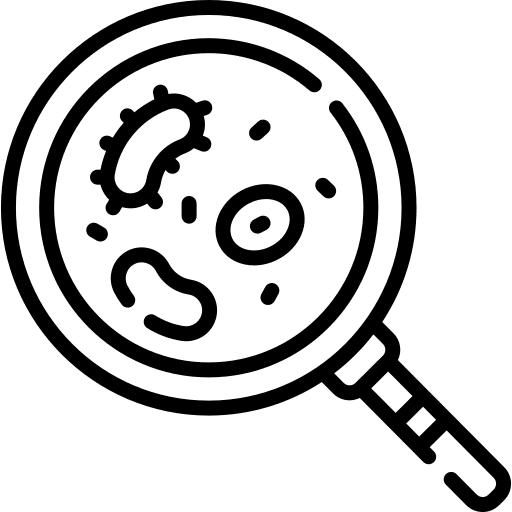 Research laboratory magnifying glass microbiology icon