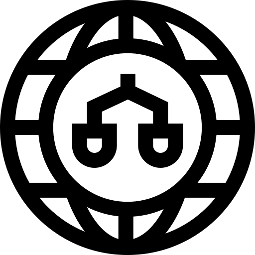 International law balance scale legal justice icon