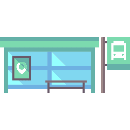 Bus stop urban buildings bench icon