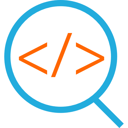 Coding tools and utensils magnifying glass detective icon
