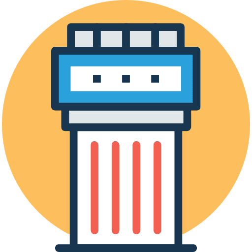 Control tower tower architecture and city buildings icon