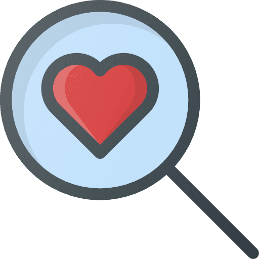 Search magnifying glass romantic heart icon