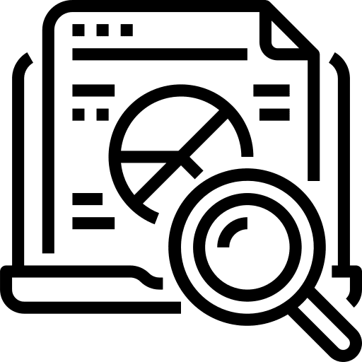 Research business and finance magnifying glass pie chart icon