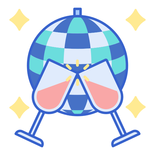 After party glasses champagne mirror ball icon