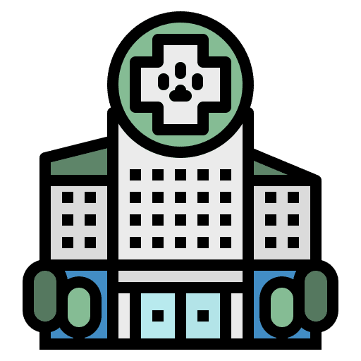 Veterinary healthcare and medical health clinic buildings icon