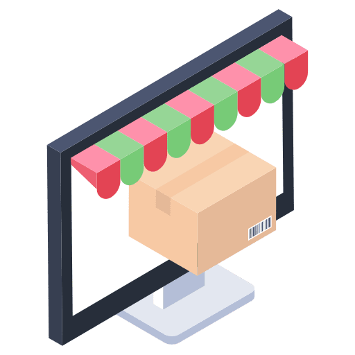 Online shopping commerce and shopping monitor ecommerce icon