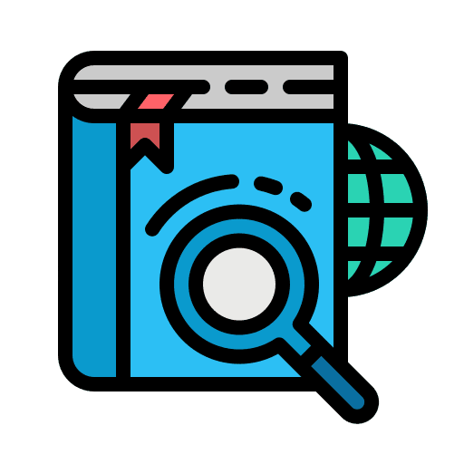 Search engine magnifying glass education books icon