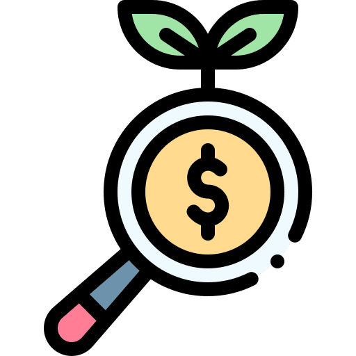 Money loupe increase magnifying glass icon