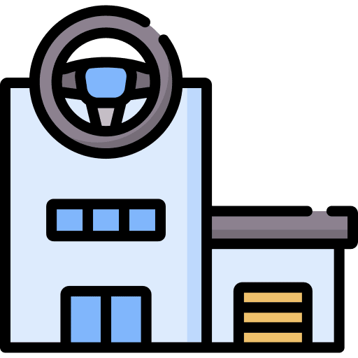 Driving school city architecture education icon